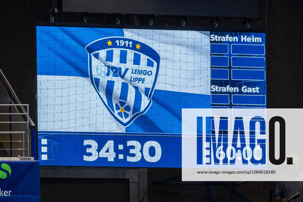 Anzeigetafel mit dem Stand von 34:30 nach Abpfiff GER, TBV Lemgo Lippe vs. Handball Club Hamburg, Handball, 1. Bundesliga, 7. Spieltag, Spielzeit 2026 2027, 01.10.2026 GER, TBV Lemgo Lippe vs. Handball Club Hamburg, Handball, 1. Bundesliga, 7. Spieltag, Spielzeit 2026 2027, 01.10.2026 Lemgo