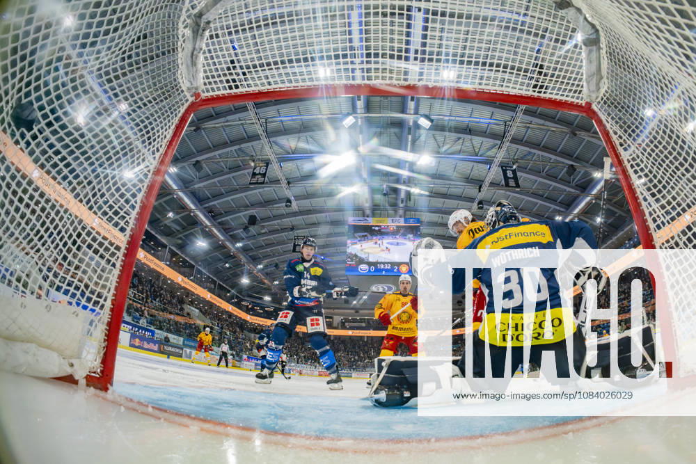 Quinto, Gottardo Arena, NL: HC Ambrì-Piotta v SCL Tigers: 30 goalkeeper Philip Wuthrich (Ambri) cant saves on 50 Juuso Riikola (Tigers) (not showed) Quinto Gottardo Arena Ticino Switzerland