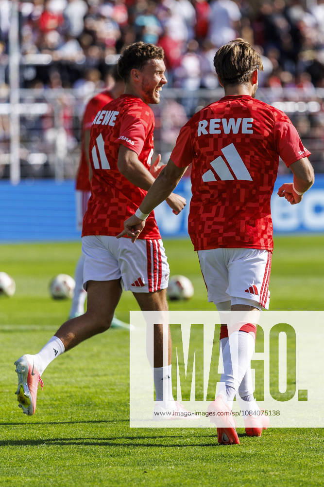 Luca Waldschmidt (1. FC Köln, 7) and Jan Thielmann (1. FC Köln, 29) during the warm up before the friendly match between FC Viktoria Köln vs. 1. FC Köln at the Sportpark Hoehenberg on October 3, 2026 in Koeln, Germany. DFL REGULATIONS PROHIBIT ANY USE OF PHOTOGRAPHS AS IMAGE SEQUENCES AND OR QUASI-VIDEO. Nordrhein-Westfalen Germany