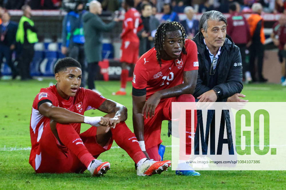 Murat Yakin (Head Coach Switzerland) and Johan Manzambi (9 Switzerland) and the UEFA Nations League match between Switzerland and Slovenia at thermoplan arena on October 3, 2026 in Lucerne, Switzerland.