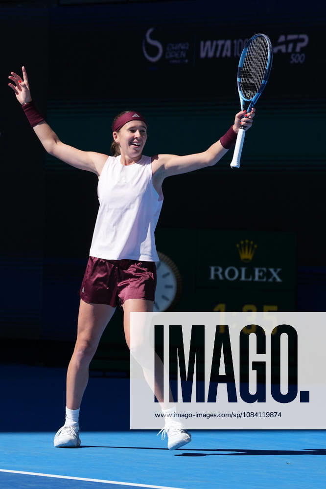 (261004) -- BEIJING, Oct. 4, 2026 -- Nikola Bartunkova celebrates after winning the women s singles round of 32 match between Aryna Sabalenka of Belarus and Nikola Bartunkova of the Czech Republic at 2026 China Open tennis tournament in Beijing, China, Oct. 4, 2026. ) (SP)CHINA-BEIJING-TENNIS-CHINA OPEN-WOMEN S SINGLES(CN) JuxHuanzong