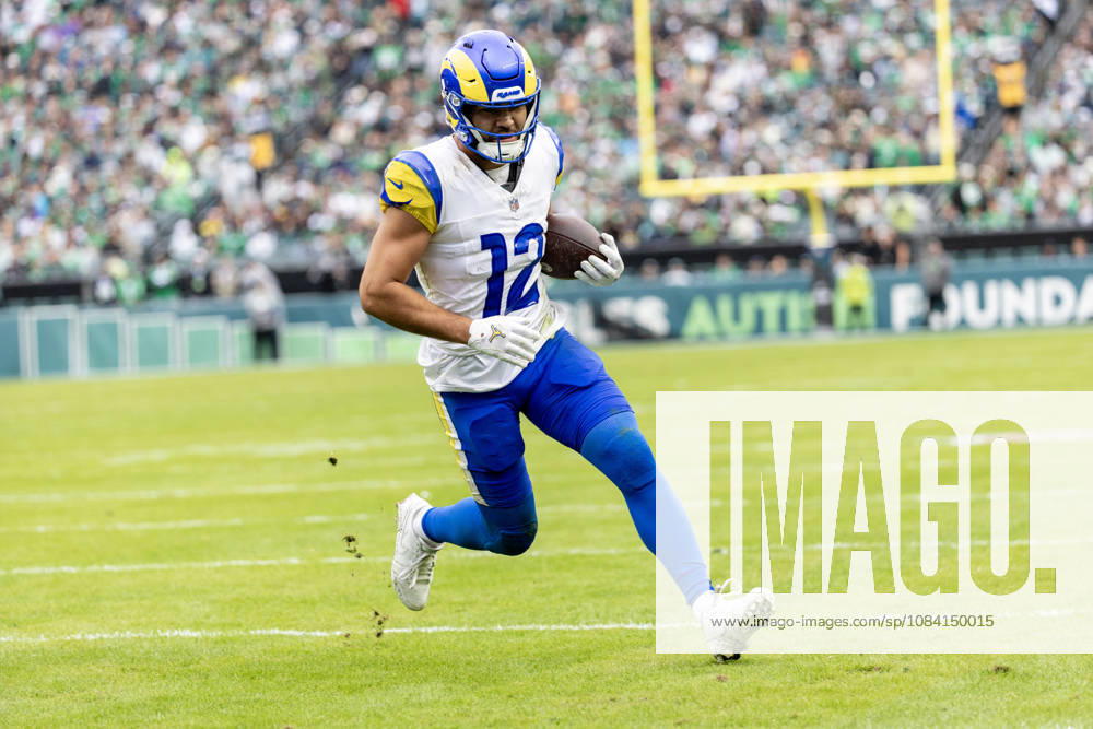 Los Angeles Rams wide receiver Puka Nacua (12) carries for a touchdown in the second quarter of NFL, American Football Herren, USA action against the Philadelphia Eagles at Lincoln Financial Field in Philadelphia, Pennsylvania on Sunday, October 4, 2026. PHI20261004006 LAURENCExKESTERSON