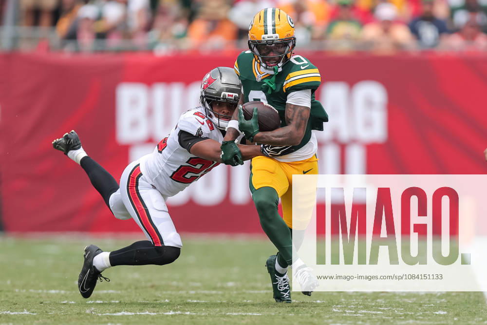 Oct 4, 2026; Tampa, FL, USA; Green Bay Packers wide receiver Matthew Golden (0) runs after catching a pass during the NFL, American Football Herren, USA game between the Green Bay Packers and Tampa Bay Buccaneers at Raymond James Stadium. Mandatory Credit: Taylor McFee-Cal Media Tampa USA - ZUMAc04_ 20261004_zma_c04_032