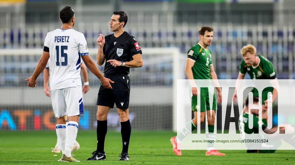 UEFA Nations League Group Stage, TSC Arena, BaÄka Topola, Serbia 4 10 2026 Republic of Ireland vs Israel Referee Juan Martinez Munuera speaks with Israel s Eliel Peretz after he committed a foul on Irelands Ryan Manning Juan Martinez Munuera speaks with Eliel Peretz after he committed a foul on Ryan Manning 4 10 2026