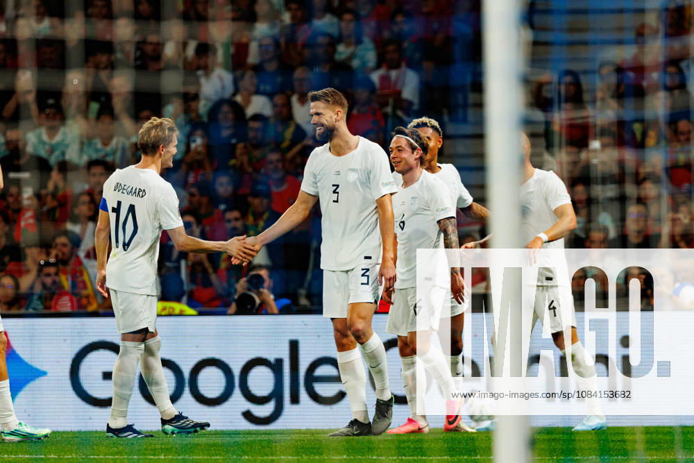 Kristoffer Ajer celebrating after goal seen during UEFA Nations League teams of Portugal and Norway Estadio do dragao (Luis Loureiro Ball Raw Images PT) Porto Estadio do Dragao Portugal