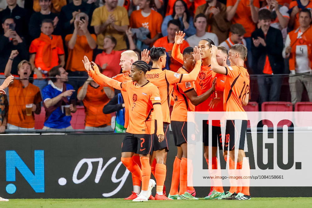 Teun Koopmeiners of Netherlands celebrates after scoring his sides first goal with his teammates during the UEFA Nations League 2026 27 Group A2 MD4 match between Netherlands and Serbia at Philips Stadion on October 04, 2026 in Eindhoven, Netherlands.