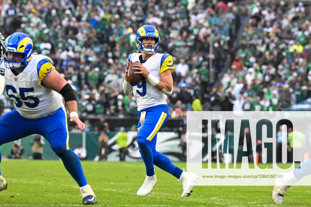 PHILADELPHIA, PA - OCTOBER 04: Los Angeles Rams quarterback Matthew Stafford 9 looks to thow during the game between the Philadelphia Eagles and the Los Angeles Rams on October 4th, 2026 at Lincoln Financial Field in Philadelphia, PA. (Photo by Terence Lewis Icon Sportswire) NFL, American Football Herren, USA OCT 04 Rams at Eagles Icon261004030