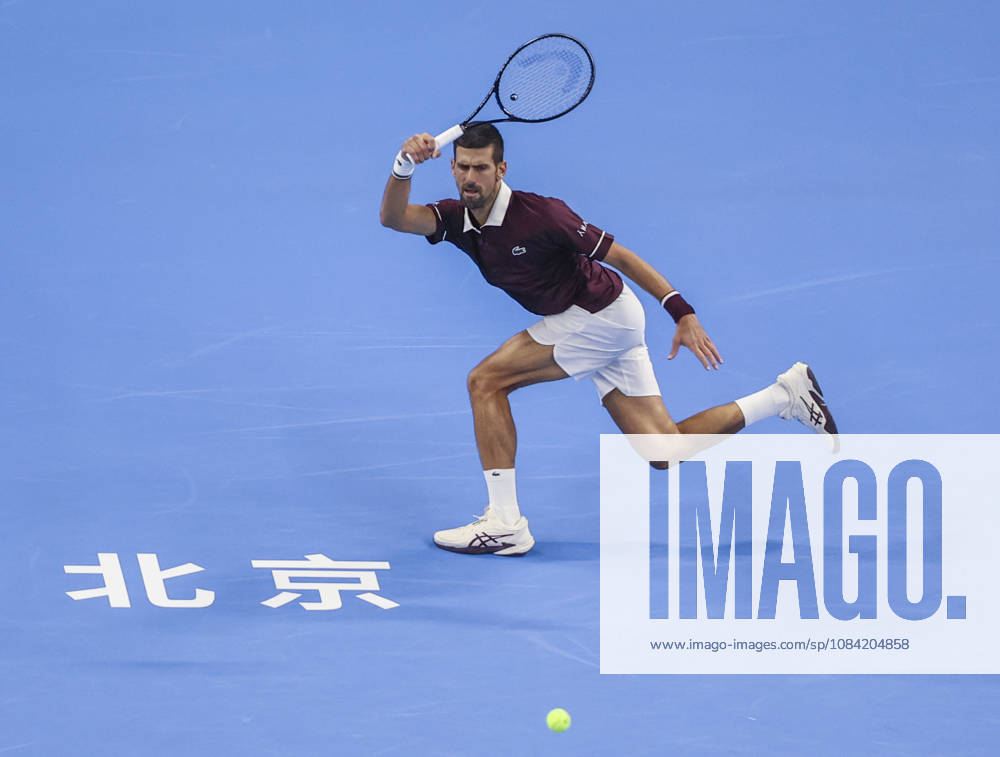 (261006) -- BEIJING, Oct. 6, 2026 -- Novak Djokovic of Serbia hits a return during the men s singles final match against Alex de Minaur of Australia at 2026 China Open tennis tournament in Beijing, China, Oct. 6, 2026. (Photo by Xinhua) (SP)CHINA-BEIJING-TENNIS-CHINA OPEN-MEN S SINGLES-FINAL(CN) MaxZihan
