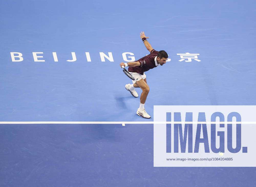 (261006) -- BEIJING, Oct. 6, 2026 -- Novak Djokovic of Serbia hits a return during the men s singles final match against Alex de Minaur of Australia at 2026 China Open tennis tournament in Beijing, China, Oct. 6, 2026. (Photo by Xinhua) (SP)CHINA-BEIJING-TENNIS-CHINA OPEN-MEN S SINGLES-FINAL(CN) MaxZihan