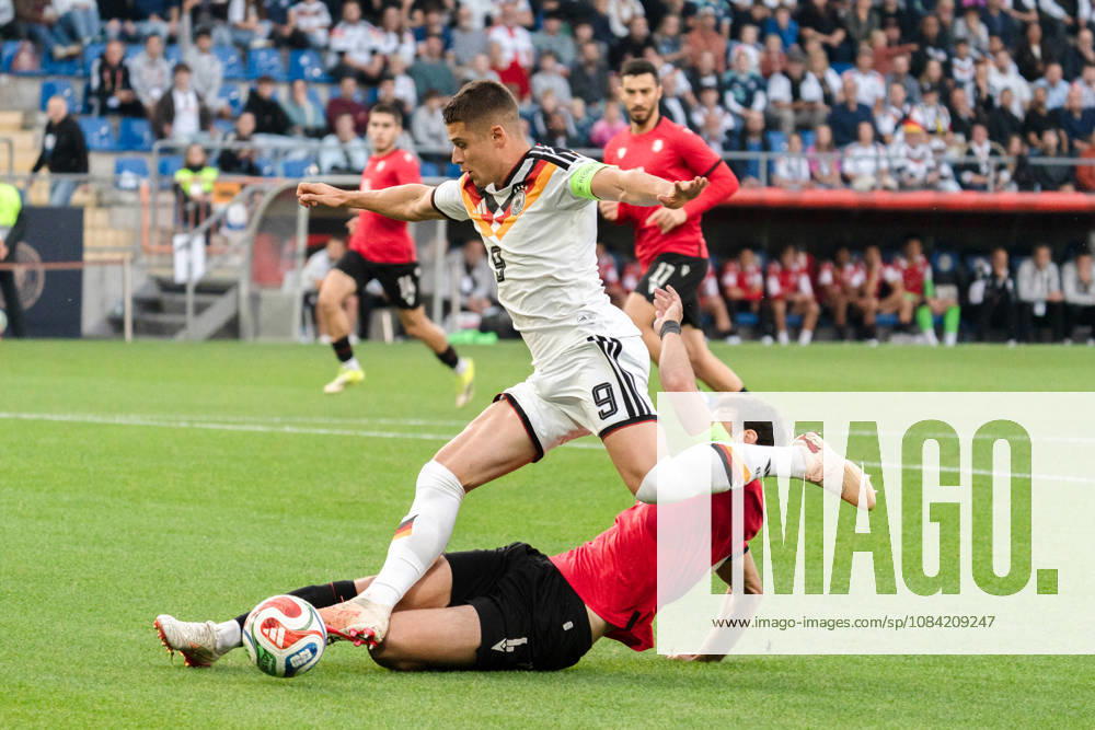 Deutschland: U21, U 21 EM-Qualifikation 2026 2027, Deutschland U21 vs. Georgien U21, Nationalmannschaft, DFB Länderspiel Dienstag 27.03.2026, Schüco Arena, Bielefeld Nicolo Tresoldi Aleksandre Narimanidze