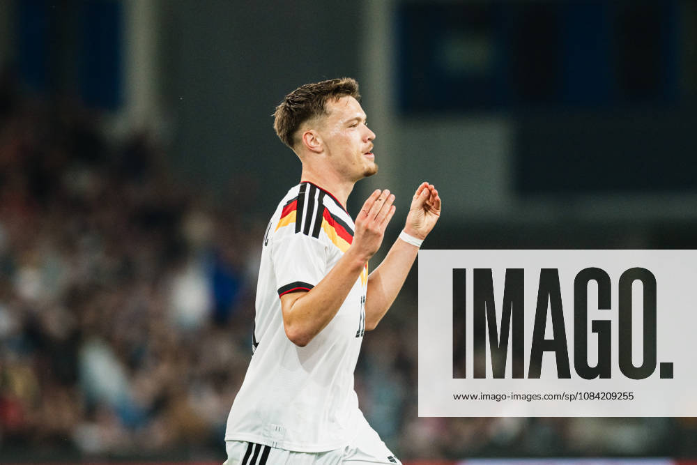 U21, U 21 EM-Qualifikation: Deutschland - Georgien, 06.10.2026 TOR, JUBEL zum 2:0 durch Dženan PejÄinović (Deutschland, 11); Fußball, EM-Qualifikation U 21, 10. Spieltag: Deutschland vs. Georgien am 06.10.2026, Bielefeld DFB REGULATIONS PROHIBIT ANY USE OF PHOTOGRAPHS AS IMAGE SEQUENCES AND OR QUASI-VIDEO.