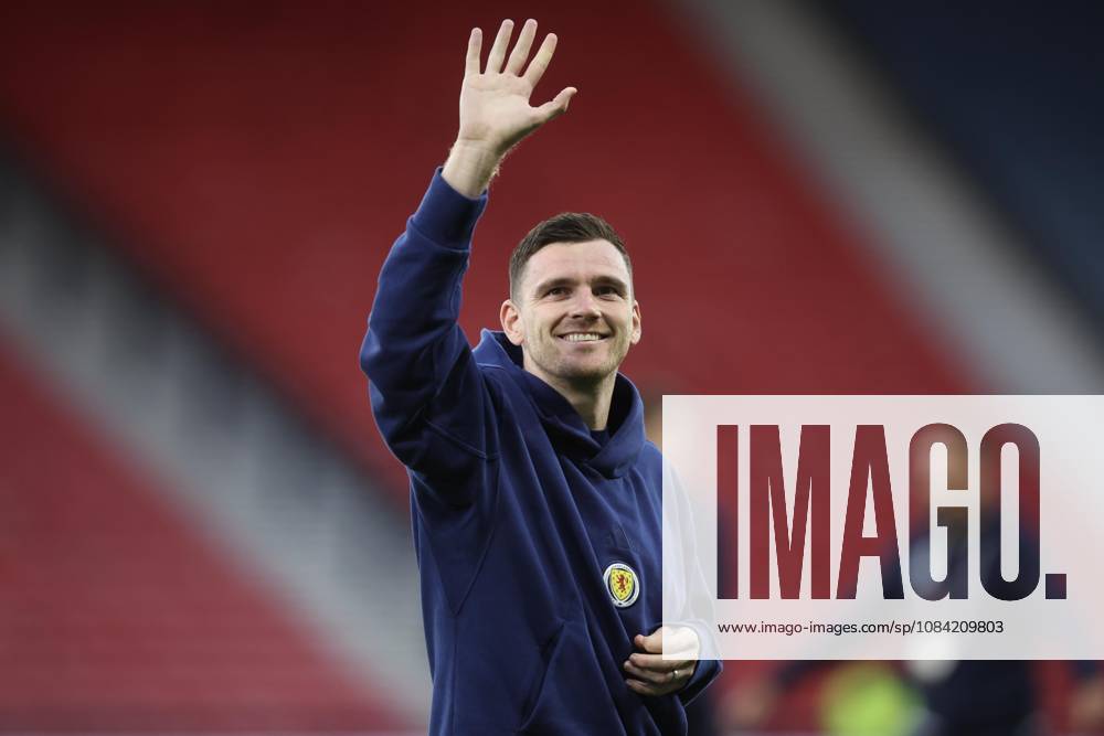 6th October 2026; Hampden Park, Glasgow, Scotland; UEFA Nations League Football, Scotland versus Slovenia; Andy Robertson of Scotland waves as he inspects the pitch before the match DavidxYoung