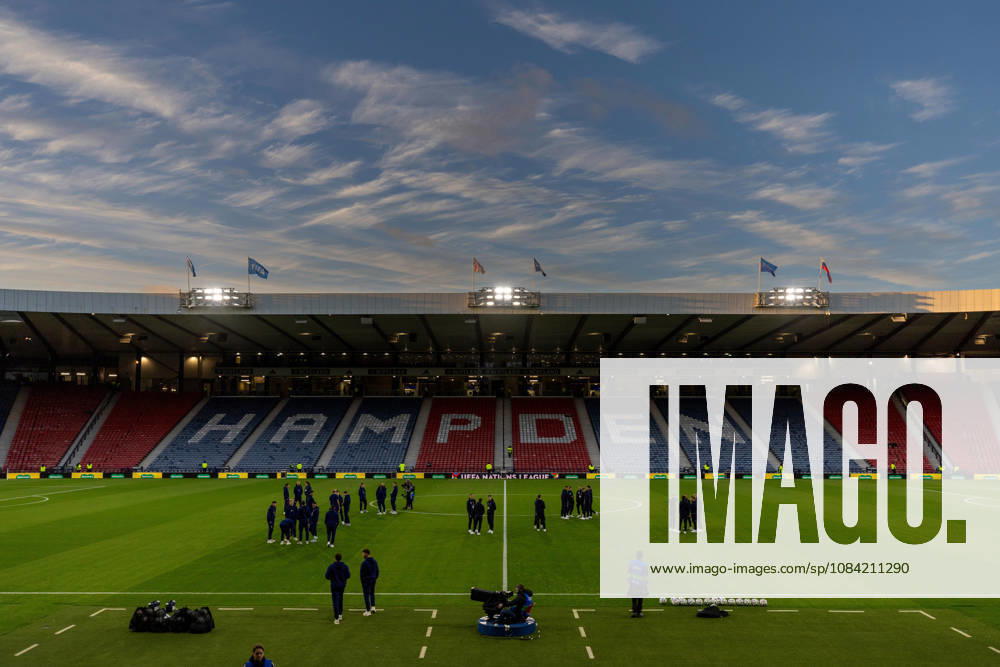 6th October 2026; Hampden Park, Glasgow, Scotland; UEFA Nations League Football, Scotland versus Slovenia; Both squads on the pitch at Hampden VagelisxGeorgariou