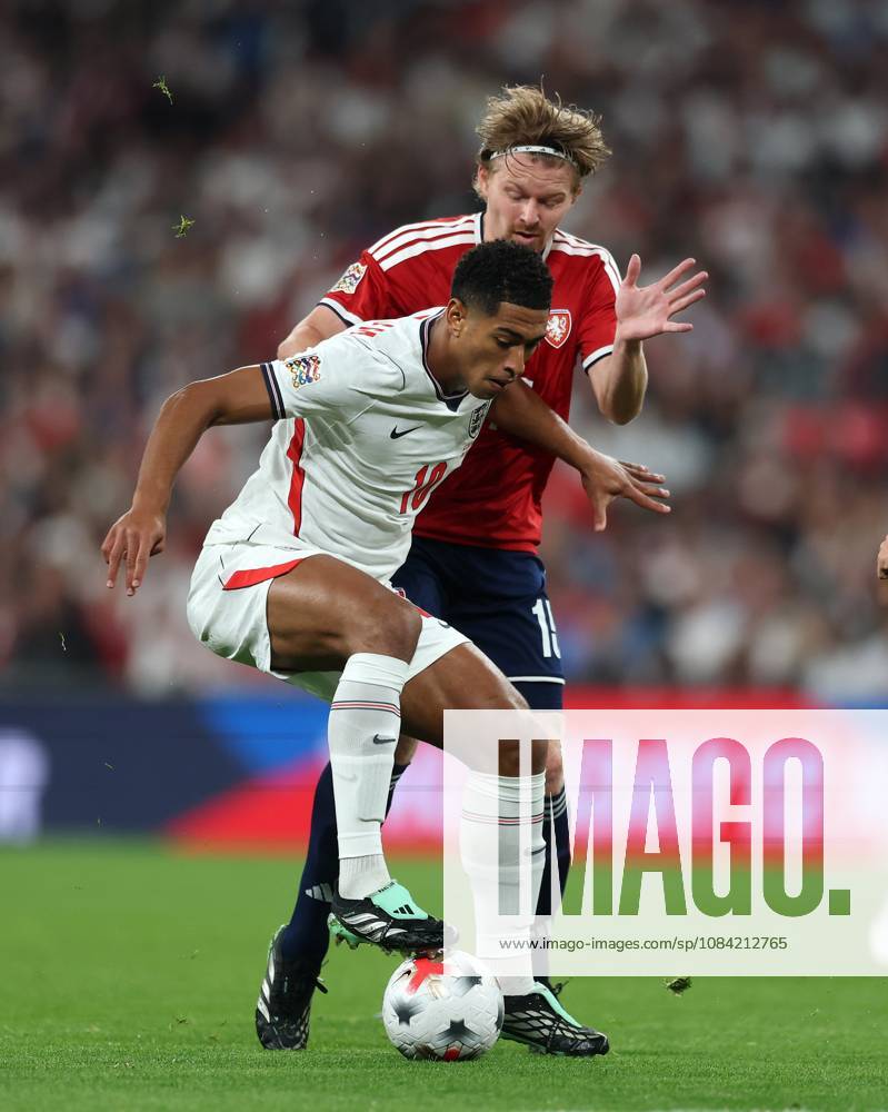 Jude Bellingham of England with Pavel Sulc of Czechia England v Czech Republic - UEFA Nations League - League A - Group 3. Football. Wembley Stadium, London, UK. 6 OCT 2026Wembley Wembley Stadium LONDON United Kingdom