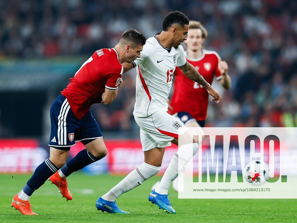 Morgan Rogers of England under pressure from Jiri Slama of Czechia England v Czechia, UEFA Nations League, Football, Wembley Stadium, London, UK - 06 Oct 2026London Wembley Stadium United Kingdom