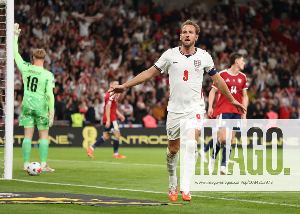 Harry Kane (E) celebrates scoring the second England goal (2-0) at the England v Czechia UEFA Nations League Group 3 match, at Wembley Stadium, London, UK, on 6th October, 2026. .