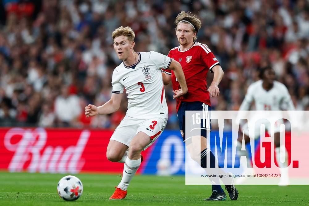 Lewis Hall of England under pressure from Pavel Sulc of Czechia England v Czechia, UEFA Nations League, Football, Wembley Stadium, London, UK - 06 Oct 2026London Wembley Stadium United Kingdom