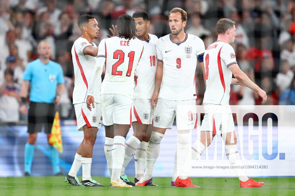 London, England, 6th October 2026. Harry Kane of England celebrates with team mates after Vladimir Coufal of Czechia scores and own goal to make it 1-0 during the England vs Czech Republic UEFA Nations League match at Wembley Stadium, London. Picture credit should read: Paul Terry Sportimage . SPI_018_PT_England__Czechia SPI-5055-0018