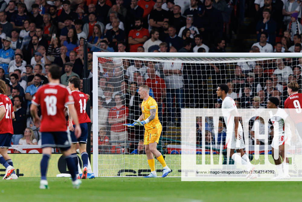 England v Czechia UEFA Nations League, Tuesday 6th October 2026: Jordan Pickford of England shouts instructions during the UEFA Nations League Group C Fixture between England and Czechia at Wembley Stadium, Wembley in London, England. (Photo by Alex Ferrelly Sports Press Photo)