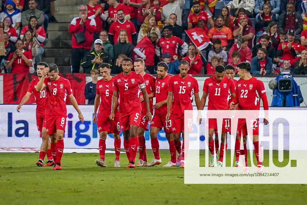 Fussball UEFA Nations League 2026 - 2027, 4. Spieltag - Schweiz vs Nordmazedonien - Thermoplan Arena (Luzern): Tor und Torjubel zum 1:0 durch Fabian Rieder (Schweiz, 22) Freude, Emotionen, Jubel