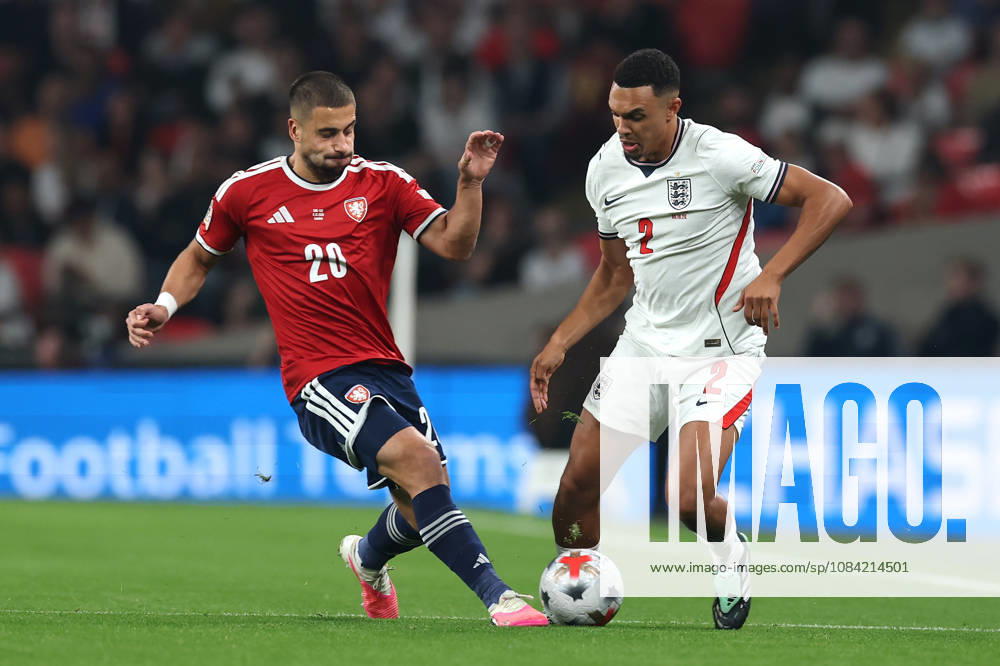 England v Czech Republic, UEFA Nations League Ondrej Lingr of Czech Republic pressures Trent Alexander-Arnold of England during the England v Czech Republic UEFA Nations League Group 3 match at Wembley Stadium, London, England on 6 October 2026 Credit: Tiego Grenho Every Second Media Editorial use only. All images are copyright Every Second Media Limited. No images may be reproduced without prior permission.