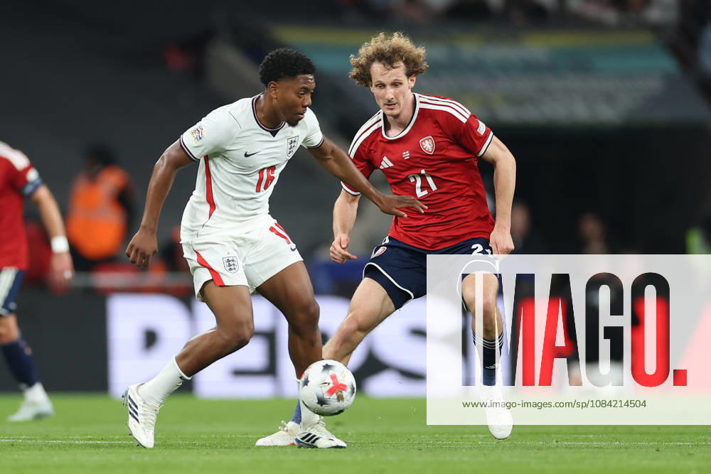 England v Czech Republic, UEFA Nations League Myles Lewis-Skelly of England pressured by Alex Kral of Czech Republic during the England v Czech Republic UEFA Nations League Group 3 match at Wembley Stadium, London, England on 6 October 2026 Credit: Tiego Grenho Every Second Media Editorial use only. All images are copyright Every Second Media Limited. No images may be reproduced without prior permission.