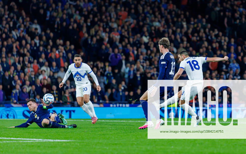 Scotland v Slovenia, UEFA Nations League, League B Group 1 : Andy Robertson blocks Zak Vipotnik’s shot