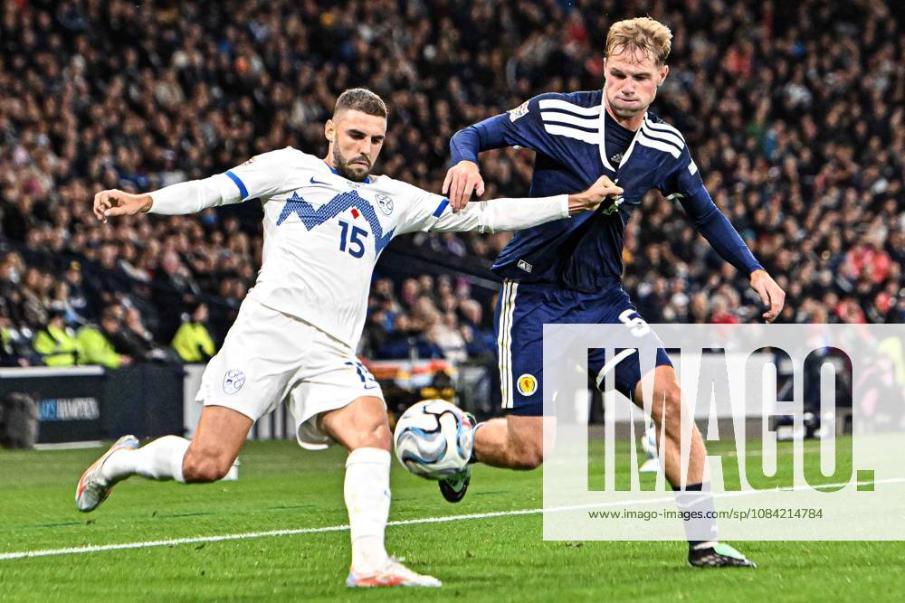Scotland v Slovenia UEFA Nations League Stephen Welsh of Scotland and Danijel Sturm of Slovenia during the UEFA Nations League match at Barclays Hampden, Glasgow 06 10 2026 UK Newspapers OUT