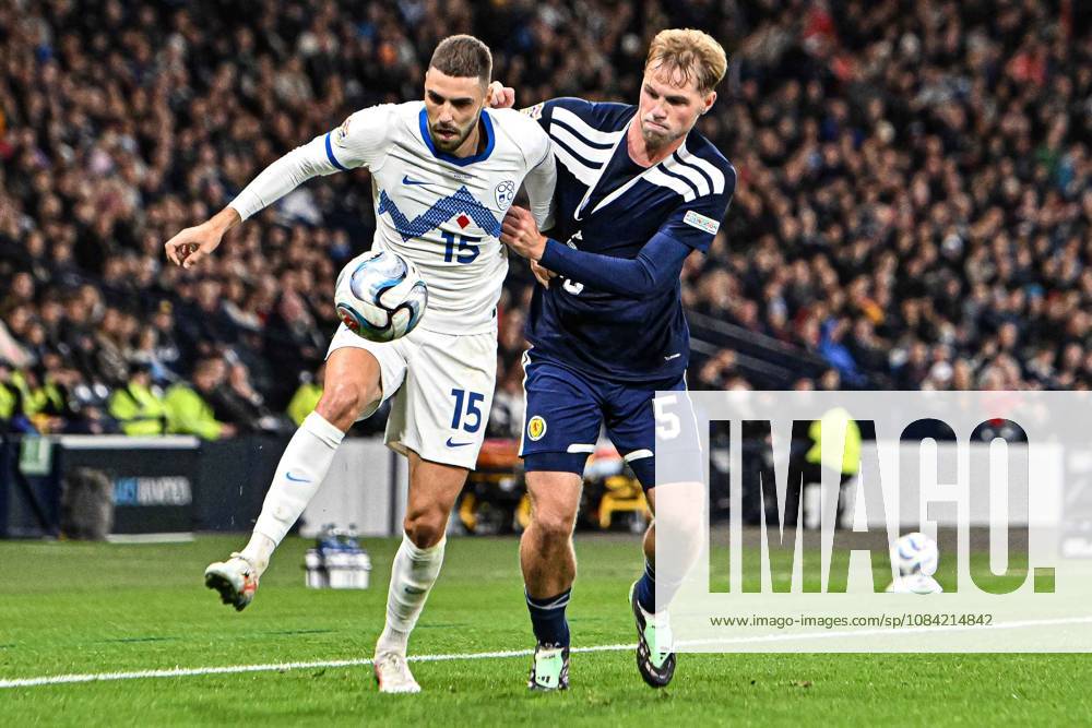 Scotland v Slovenia UEFA Nations League Stephen Welsh of Scotland and Danijel Sturm of Slovenia during the UEFA Nations League match at Barclays Hampden, Glasgow 06 10 2026 UK Newspapers OUT