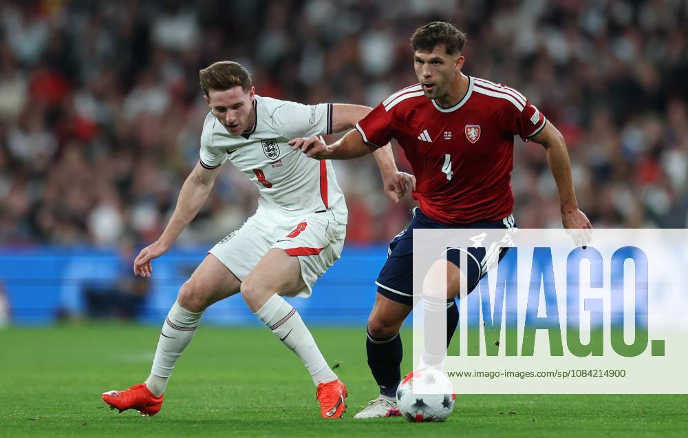 Elliot Anderson of England with Robin Hranac of Czechia England v Czech Republic - UEFA Nations League - League A - Group 3. Football. Wembley Stadium, London, UK. 6 OCT 2026Wembley Wembley Stadium LONDON United Kingdom