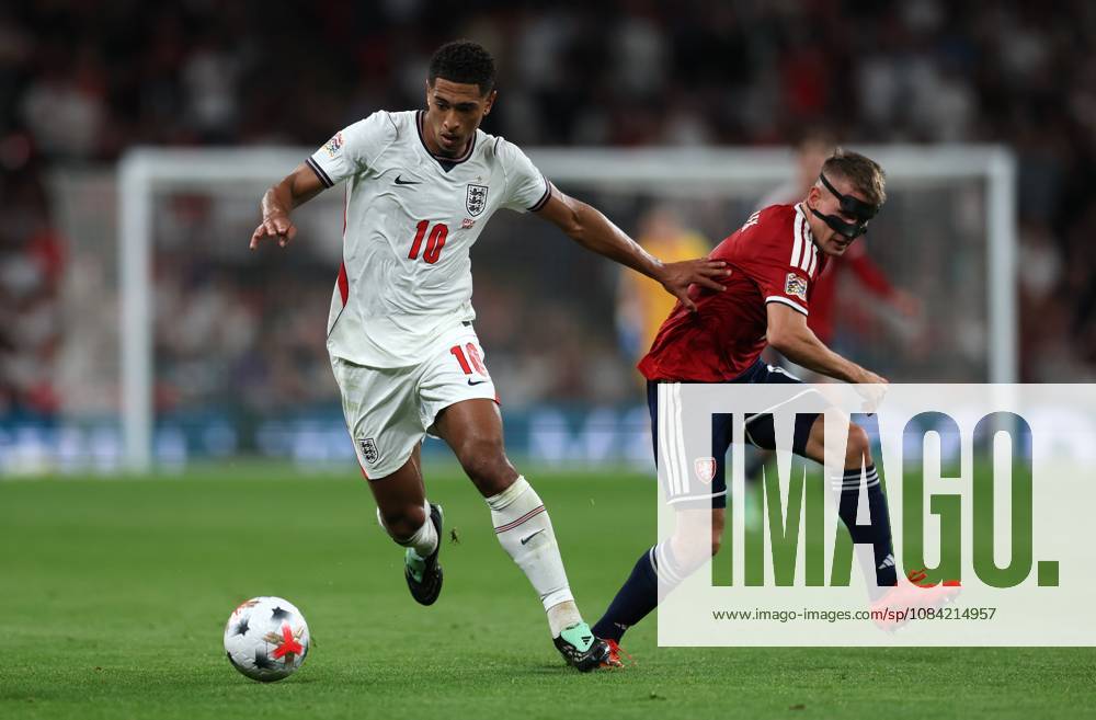 Jude Bellingham of England with Michal Sadilek of Czechia England v Czech Republic - UEFA Nations League - League A - Group 3. Football. Wembley Stadium, London, UK. 6 OCT 2026Wembley Wembley Stadium LONDON United Kingdom