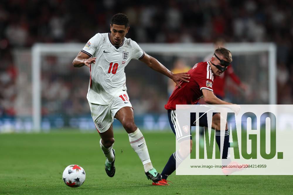 Jude Bellingham of England with Michal Sadilek of Czechia England v Czech Republic - UEFA Nations League - League A - Group 3. Football. Wembley Stadium, London, UK. 6 OCT 2026Wembley Wembley Stadium LONDON United Kingdom