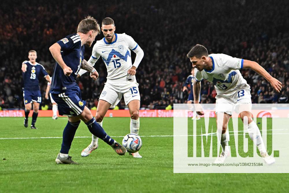 Scotland v Slovenia UEFA Nations League Ben Gannon-Doak of Scotland crosses the ball past Danijel Sturm and Erik Janza of Slovenia during the UEFA Nations League match at Barclays Hampden, Glasgow 06 10 2026 UK Newspapers OUT