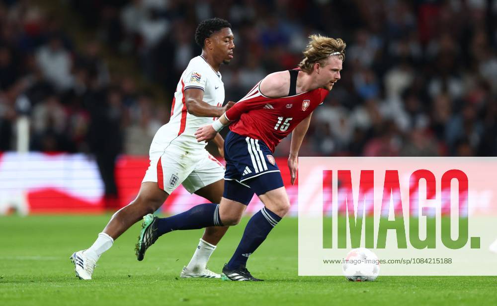 Myles Lewis-Skelly of England pulls the shirt of Pavel Sulc of Czechia England v Czechia, UEFA Nations League, Football, Wembley Stadium, London, UK - 06 Oct 2026London Wembley Stadium United Kingdom