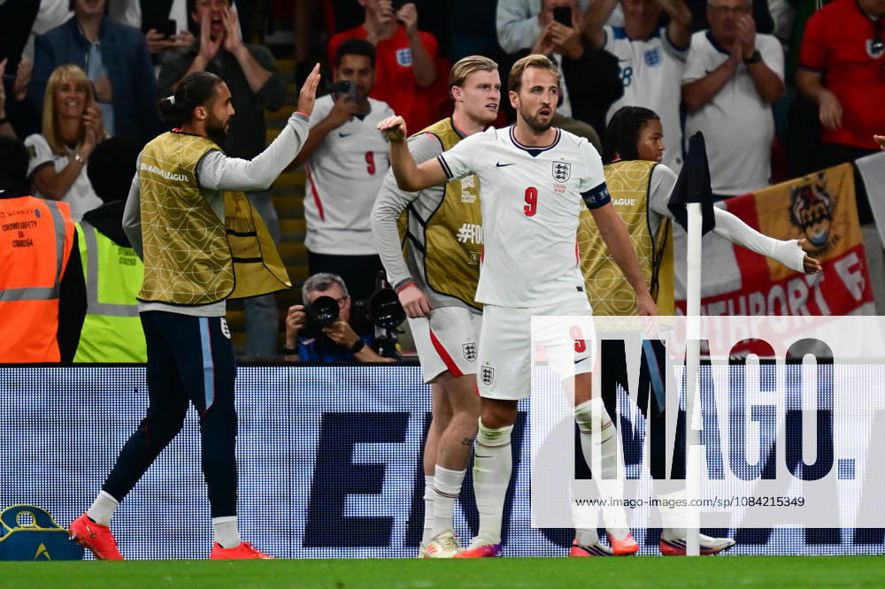 England v Czechia, UEFA Nations League GOAL England forward Harry Kane (9) scores a goal and celebrates with England forward Dominic Calvert-Lewin (19) 3-0 during the UEFA Nations League match between England and Czechia at Wembley Stadium, London, UK on 6 October 2026. London Wembley Stadium Greater London UK Editorial use only ,