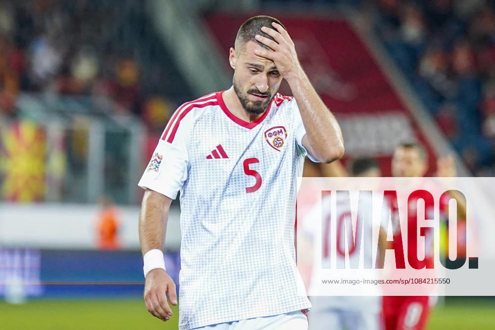 Fussball UEFA Nations League 2026 - 2027, 4. Spieltag - Schweiz vs Nordmazedonien - Thermoplan Arena (Luzern): Gjoko Zajkov (Nordmazedonien, 5) Geste, Gestik, Emotion