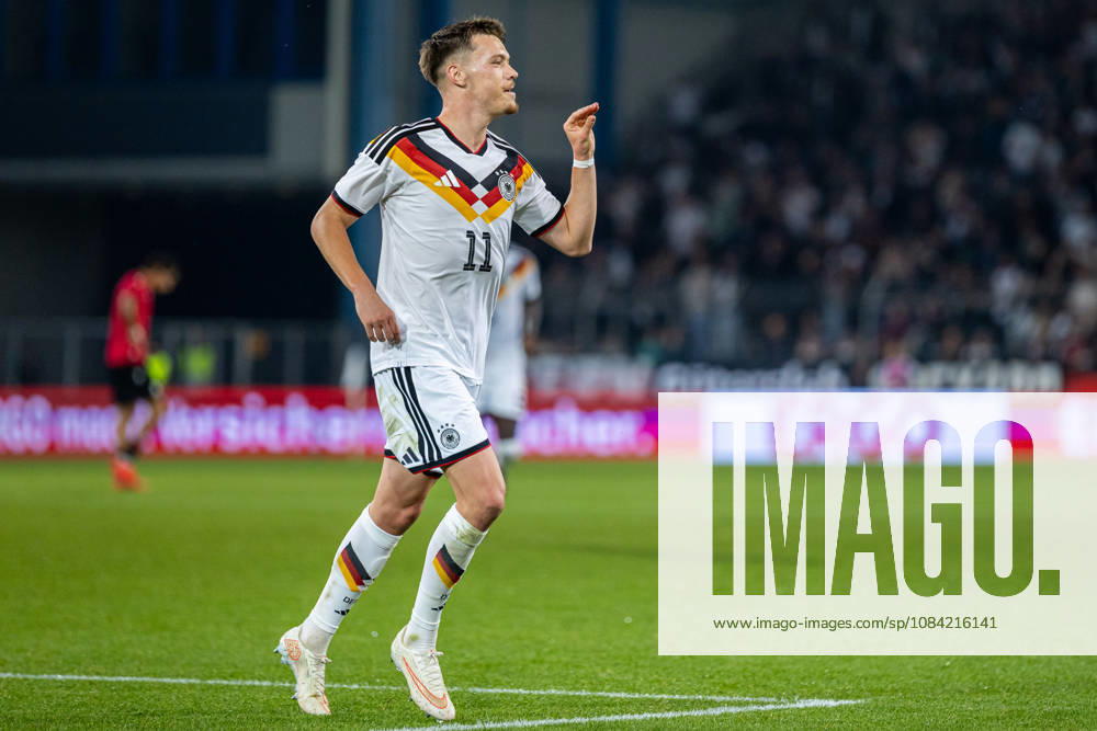 Dzenan Pejcinovic (Deutschland U21, U 21 11) jubelt ueber das Tor zum 2:0 GER, Deutschland (GER) vs. Georgien (GEO), Fussball, UEFA U21 EM-Qualifikation, Gruppe F, 13. Spieltag, Spielzeit 2026 2027, 06.10.2026 GER, Deutschland (GER) vs. Georgien (GEO), Fussball, UEFA U21 EM-Qualifikation, Gruppe F, 13. Spieltag, Spielzeit 2026 2027, 06.10.2026 Bielefeld