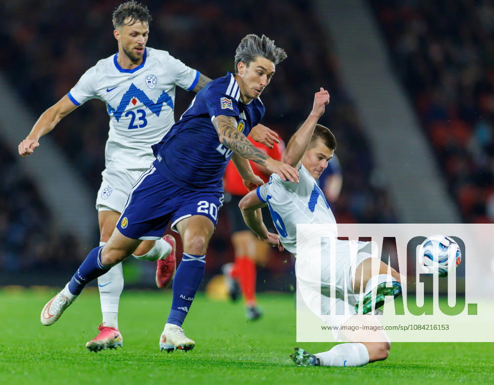 Scotland v Slovenia, UEFA Nations League, League B Group 1 : Kieran Bowie challenges Jaka Bijol