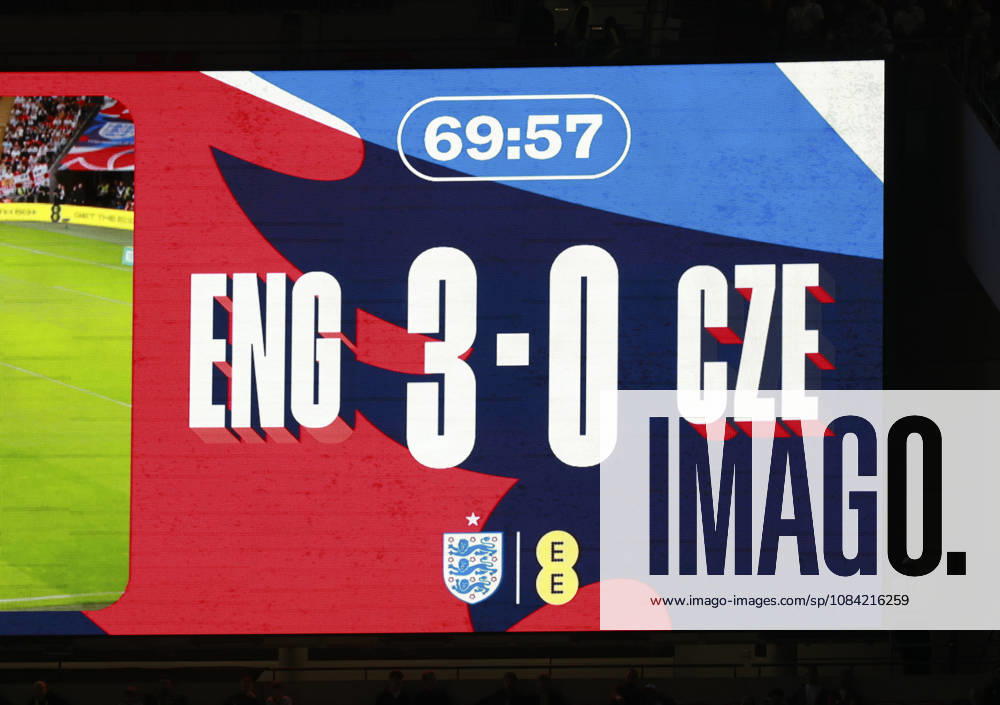 England v Czech Republic, UEFA Nations League, League A - Group 3 London, UK: England v Czech Republic, UEFA Nations League, League A - Group 3, Wembley Stadium. 6 October 2026 Photograph by Marc Aspland for The Times & The Sunday Times scoreboard
