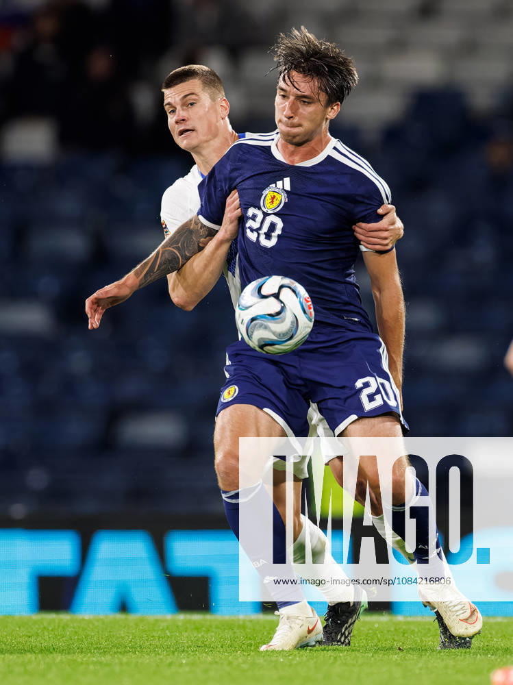 Scotland v Slovenia: Kieron Bowie of Scotland and Jaka Bijol of Slovenia
