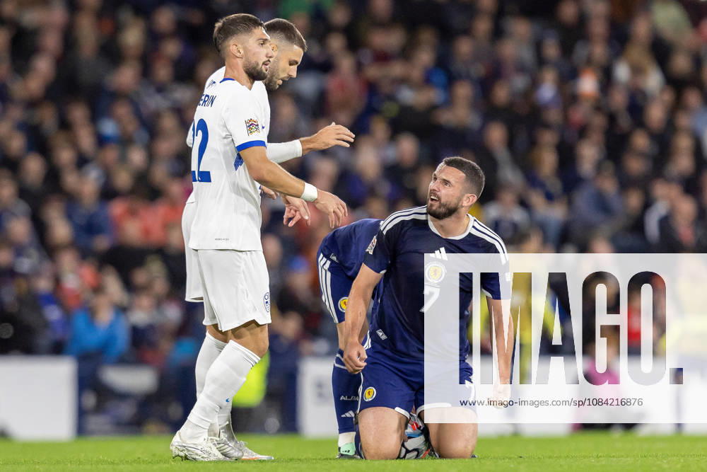 Scotland v Slovenia, UEFA Nations League John McGinn of Scotland national team, Nationalteam looks up in disgust after being brought down during the UEFA Nations League League B Group B1 between Scotland and Slovenia. Barclays Hampden, Hampden Park, Glasgow, Scotland. 6 October 2026. Hampden Park Barclays Hampden Glasgow Scotland Editorial use only ,