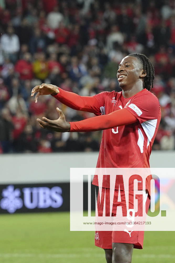 Johan Manzambi (9 SUI) celebrates his goal during the UEFA Nations League match between Switzerland and North Macedonia at thermoplan arena on October 06, 2026 in Luzern, Switzerland.