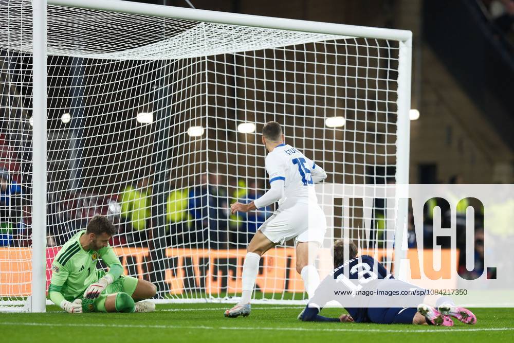 UK: Scotland v Slovenia, UEFA Nations League at Barclays Hampden, Glasgow, Scotland on 06 October 2026: Pictured: Danijel Sturm (Slovenia) scores to make it 1-2 Glasgow Barclays Hampden Scotland