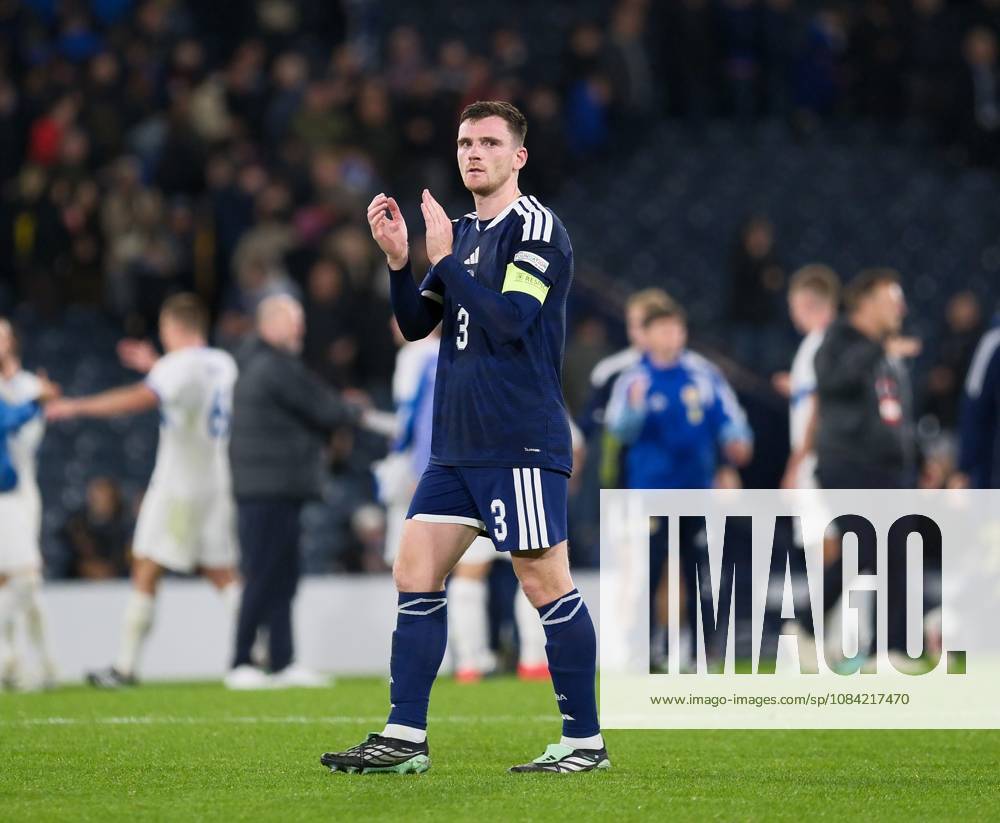UK: Scotland v Slovenia, UEFA Nations League at Barclays Hampden, Glasgow, Scotland on 06 October 2026: Pictured: A disappointed Andy Robertson (Scotland) applauds the fans after the game Glasgow Barclays Hampden Scotland