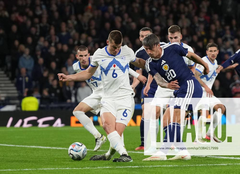 Kieron Bowie of Scotland shoots at goal past Jaka Bijol of Slovenia Scotland v Slovenia, Football, UEFA Nation s League, Group B1, Hampden Park, Glasgow, UK, Hampden Park, Glasgow, Scotland, Scotland, UK - 06 Oct 2026Glasgow Hampden Park Scotland United Kingdom
