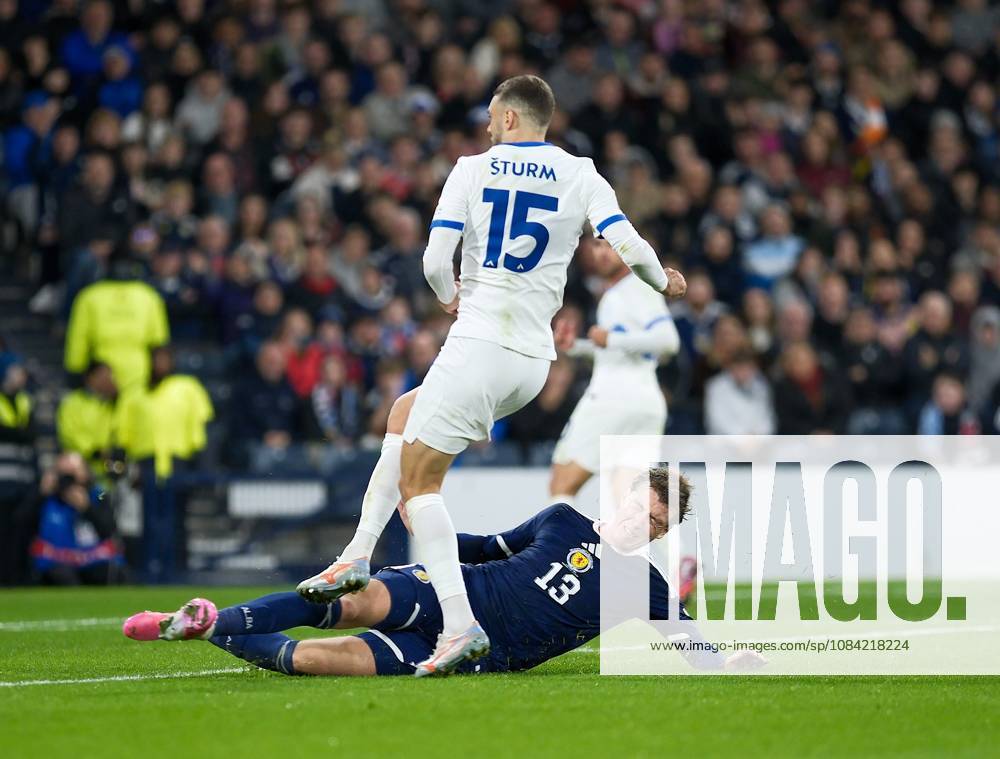 UK: Scotland v Slovenia, UEFA Nations League at Barclays Hampden, Glasgow, Scotland on 06 October 2026: Pictured: Jack Hendry (Scotland) can’t stop Danijel Sturm (Slovenia) from scoring the winner Glasgow Barclays Hampden Scotland