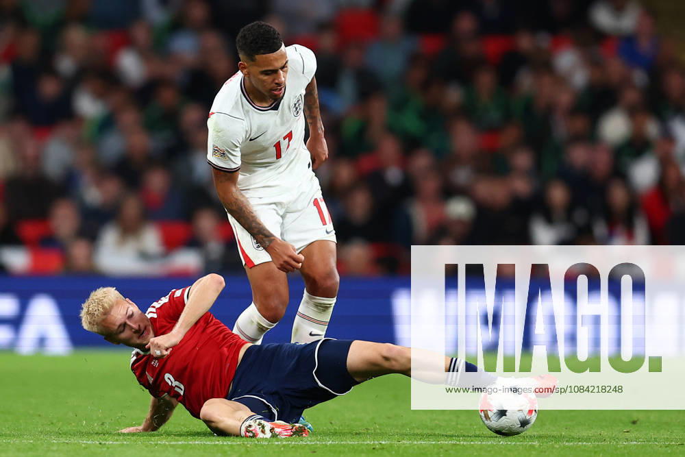 London, England, 6th October 2026. Morgan Rogers of England and Ondrej Zmrzly of Czechia during the England vs Czech Republic UEFA Nations League match at Wembley Stadium, London. Picture credit should read: Paul Terry Sportimage . SPI_039_PT_England__Czechia SPI-5055-0039