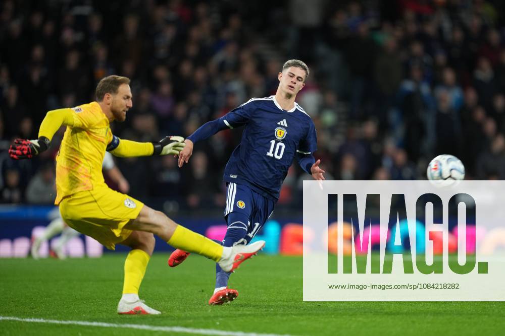 Slovenia goalkeeper Jan Oblak clears the ball under pressure from Robbie Ure of Scotland Scotland v Slovenia, Football, UEFA Nation s League, Group B1, Hampden Park, Glasgow, UK, Hampden Park, Glasgow, Scotland, Scotland, UK - 06 Oct 2026Glasgow Hampden Park Scotland United Kingdom