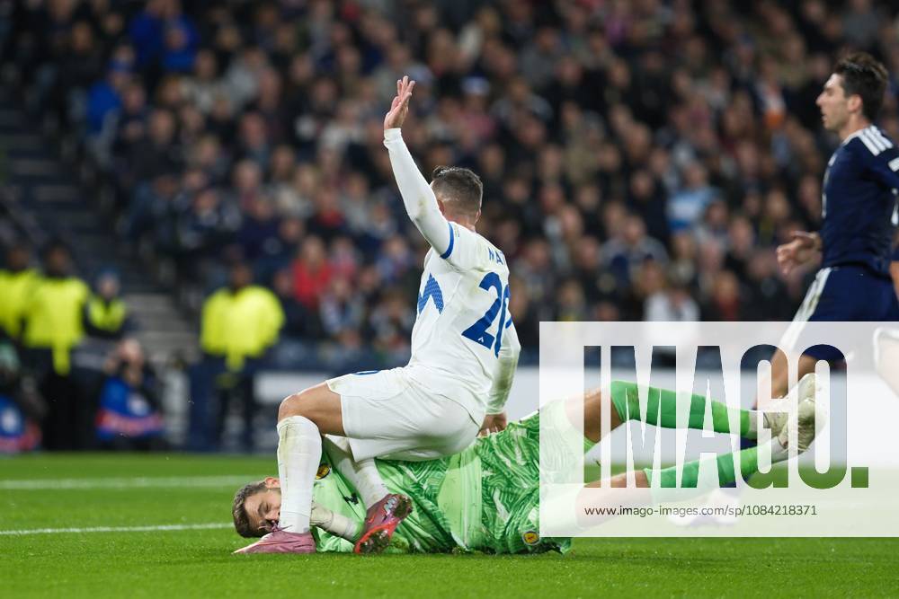 UK: Scotland v Slovenia, UEFA Nations League at Barclays Hampden, Glasgow, Scotland on 06 October 2026: Pictured: Aljosa Matko (Slovenia) put the ball in the net but he was offside Glasgow Barclays Hampden Scotland
