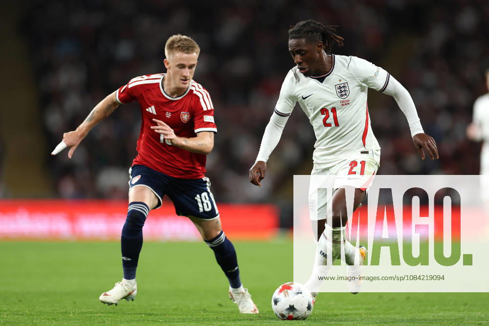 England v Czech Republic, UEFA Nations League Matěj Radosta of Czech Republic pressures Eberechi Eze of England during the England v Czech Republic UEFA Nations League Group 3 match at Wembley Stadium, London, England on 6 October 2026 Credit: Tiego Grenho Every Second Media Editorial use only. All images are copyright Every Second Media Limited. No images may be reproduced without prior permission.